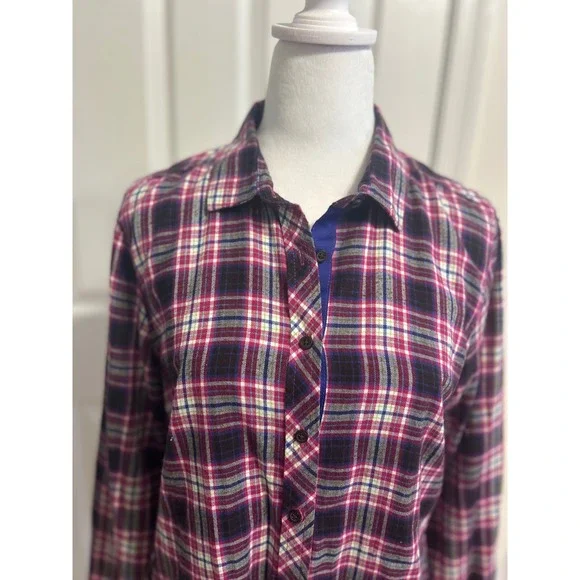 Eddie Bauer Medium Women's flannel‎ Plaid Shirt Button Down Long rodeo pink - Picture 2 of 8